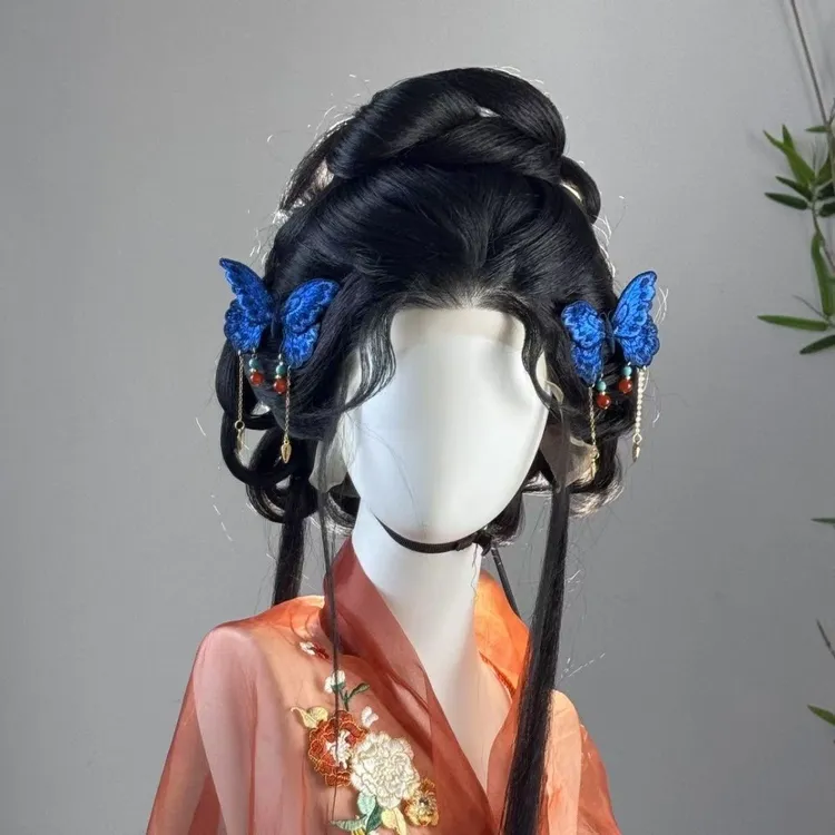 梦金陵短流苏刺绣蓝蝴蝶发夹古风流苏发夹蓝色汉服发饰中式精致