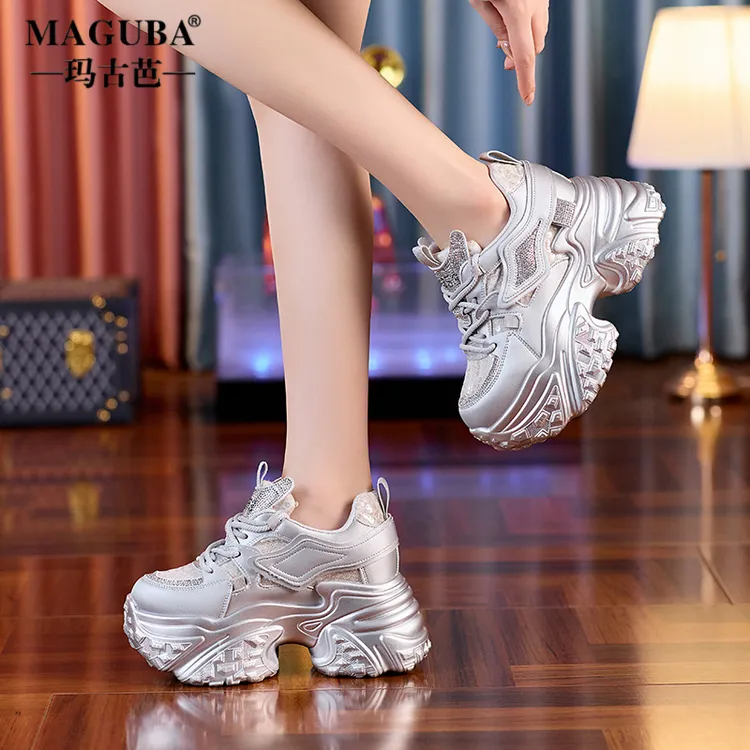 MAGUBA/玛古芭老爹鞋女款厚底增高网面新款水钻防滑小众软底休闲