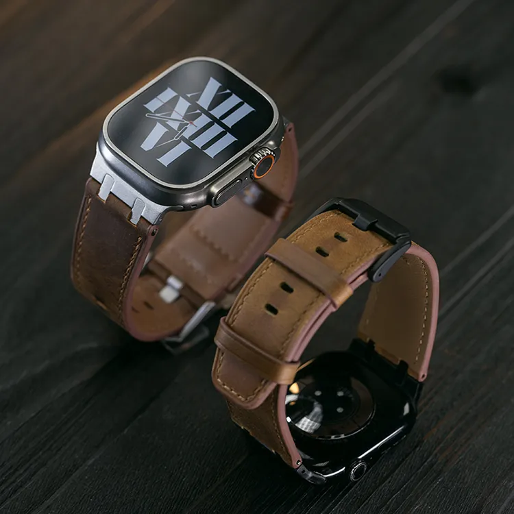 复古磨砂质感AppleWatch真皮表带适用苹果手表iwatch疯马皮ultra2