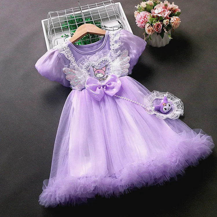 库洛米公主裙女童连衣裙2025夏季新款小女孩洋气夏装短袖网纱裙子