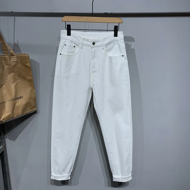 9626款三防白色小脚牛仔裤修身百搭休闲时尚那男女男牛仔裤子