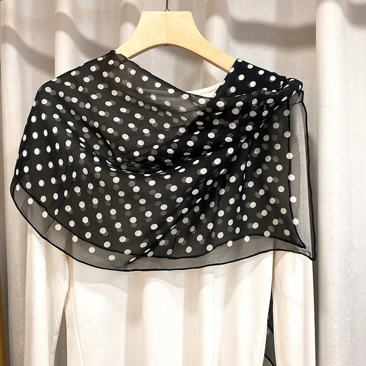 真丝万年经典波点桑蚕丝雪纺长围巾夏季薄款2025新款真丝丝巾