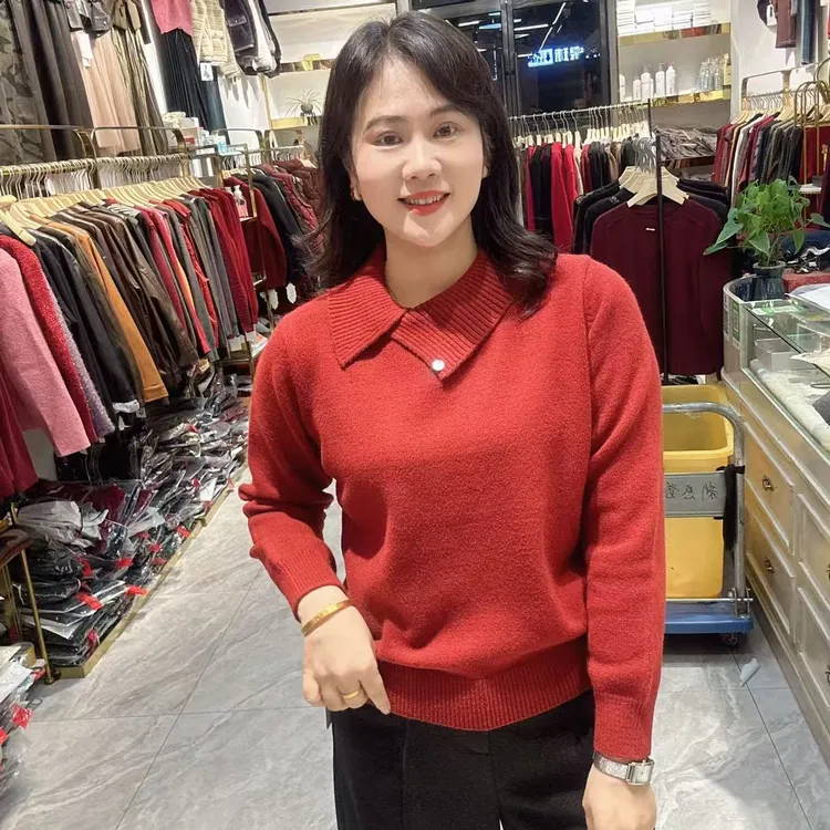 1-4693韩系翻领纯色针织衣56长