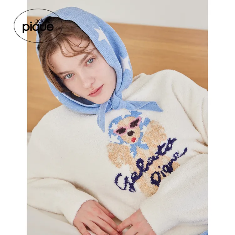 gelato pique26春夏新品女睡衣半边绒头巾狗长袖套头衫PWNT261070