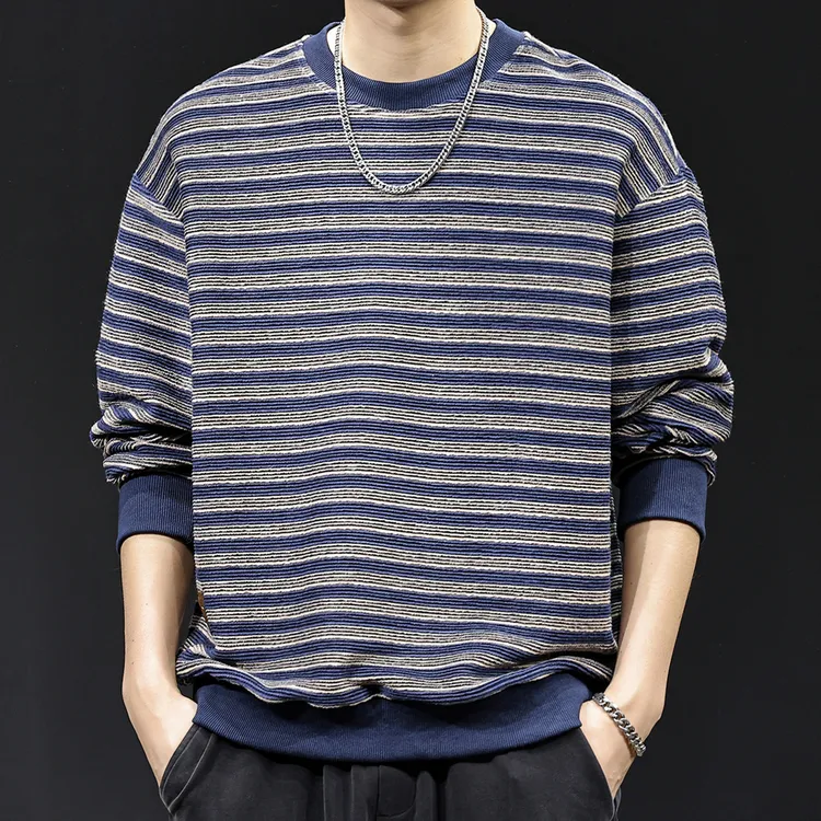 LEIGHZ/雷茨条纹纹理感撞色卫衣男秋季2025新款休闲长袖高端衣服