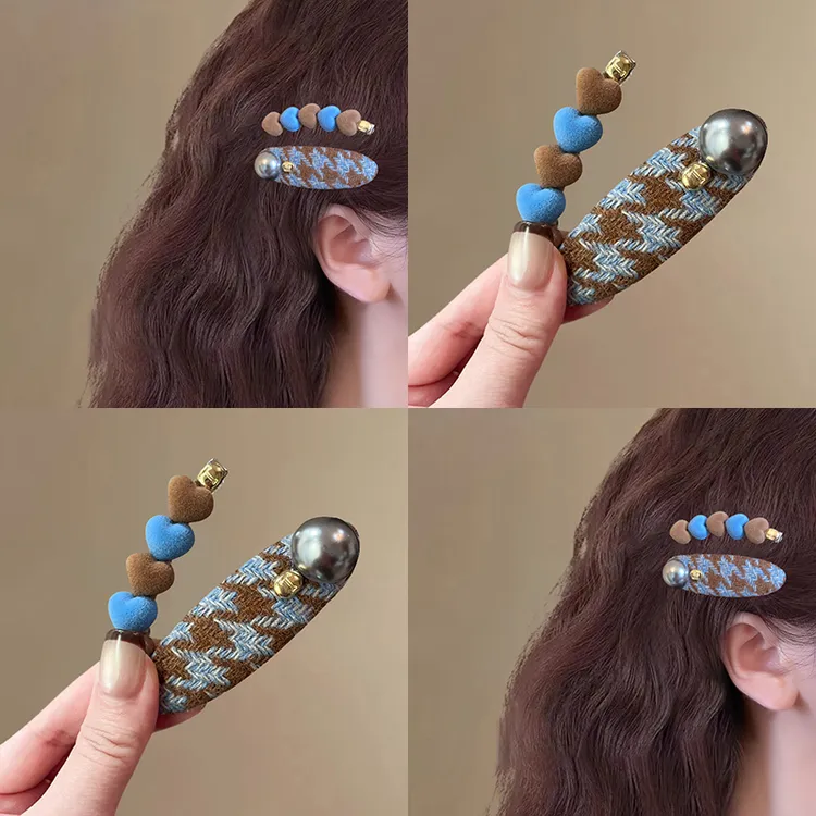 韩系爱心撞色发夹女前额碎发刘海侧边夹气质半扎发一字夹发卡头饰