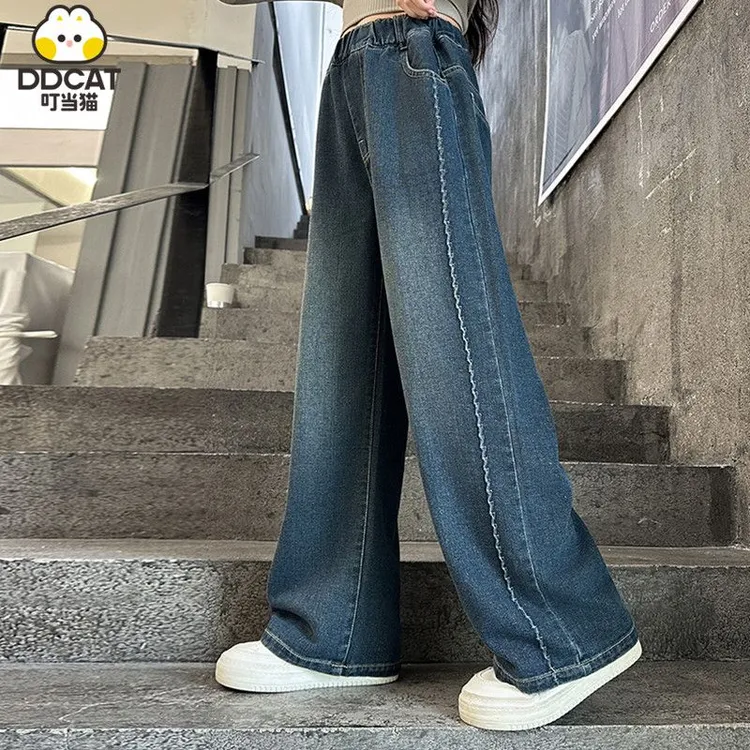 叮当猫女童牛仔裤秋冬2025新款洋气中大童女孩休闲百搭潮流直筒裤