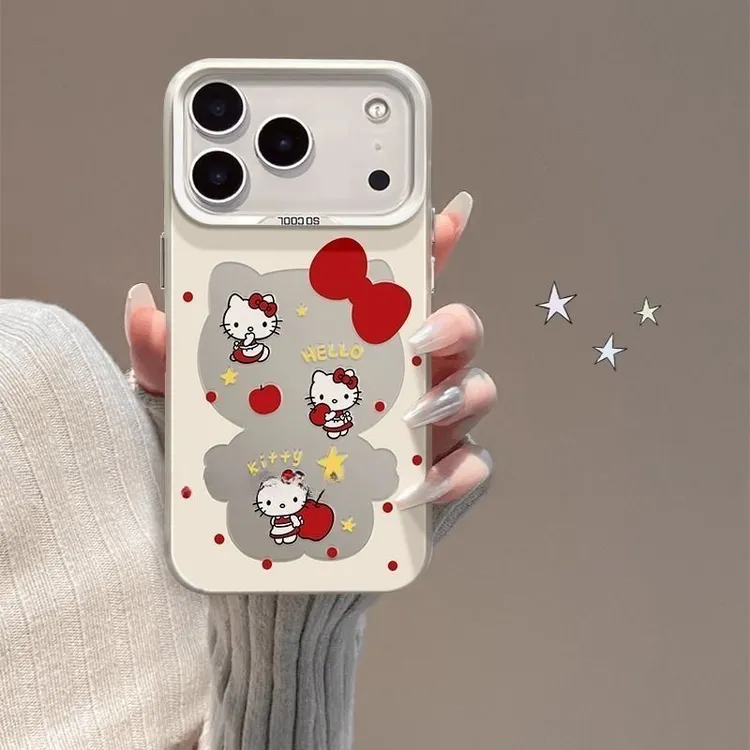 红蝴蝶结KT猫彩银适用iPhone17/16pro手机壳华为P70vivoppo小米套