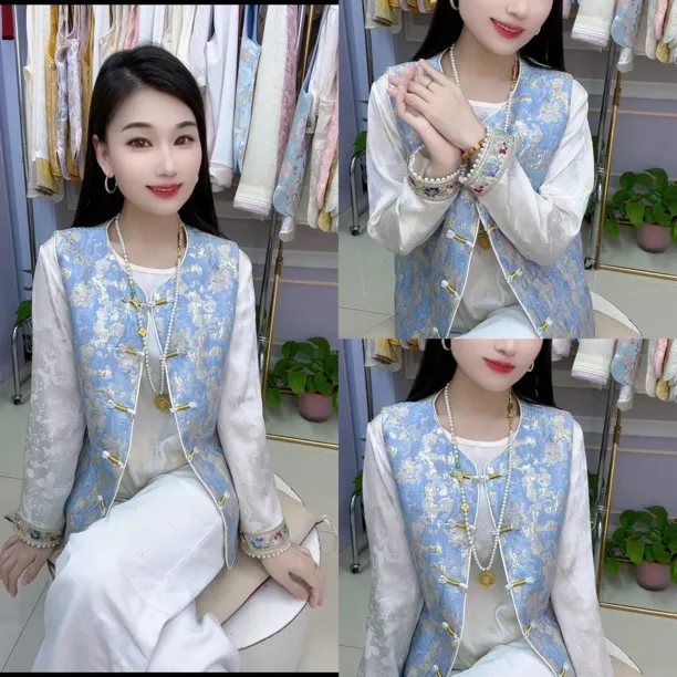 (春夏款国风马甲)新中式国风马甲复古盘扣坎肩背心