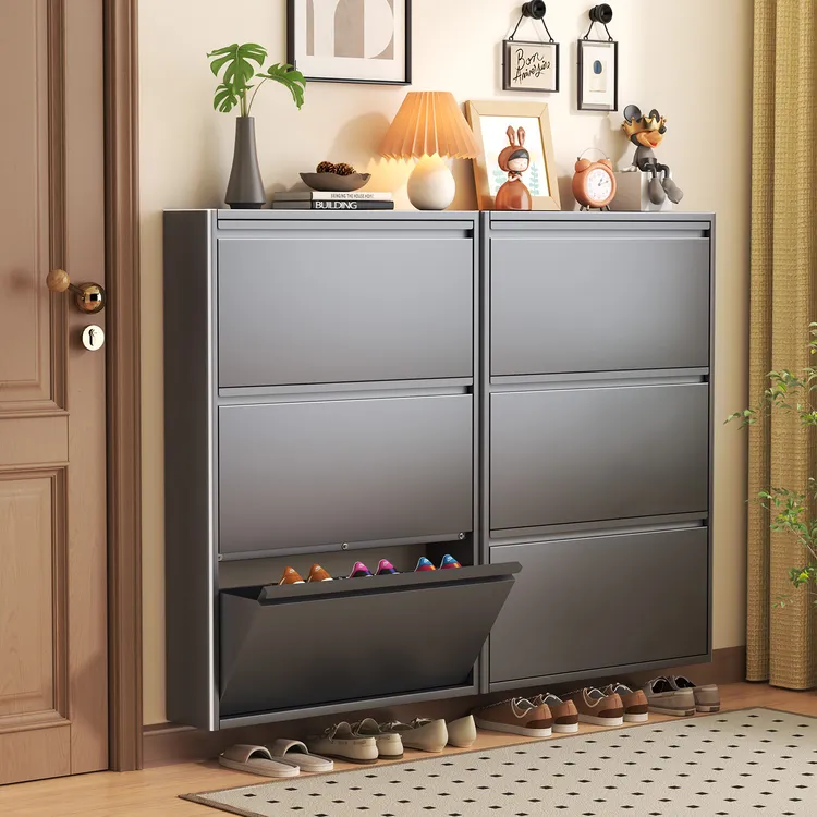 超薄钢制翻斗鞋柜金属柜挂墙悬空家用门口极窄入户玄关柜落地鞋架
