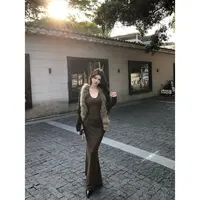 【千禧华贵】古早高级感气质貉子毛外套秋冬连衣裙套装女2365#