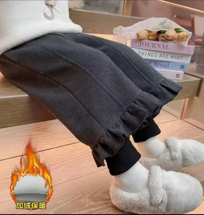 【一条过冬】女童假两件加绒裤子秋冬季2025新款儿童阔腿裤宝宝