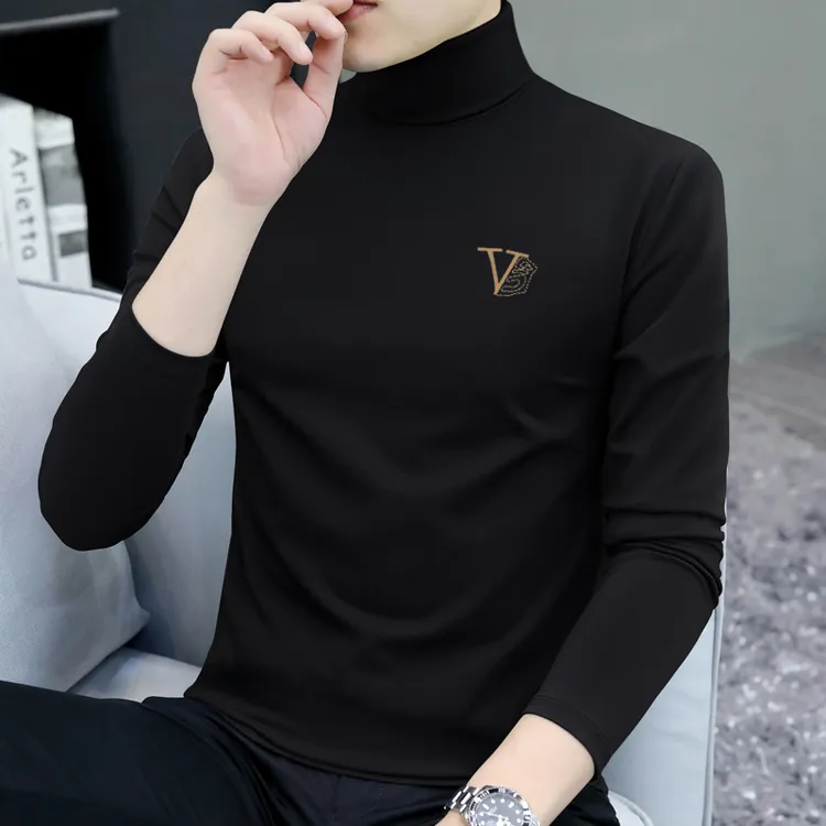 春秋百搭加厚纯棉男士长袖高领打底衫修身潮流百搭时尚半高领上衣