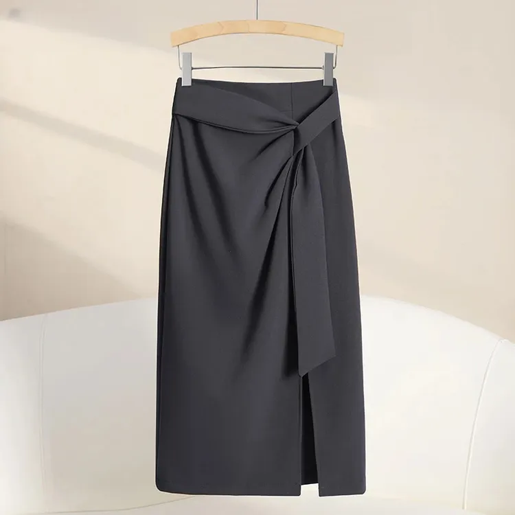 【茶芙巷】时尚半身裙女2025秋季高腰显瘦a字裙气质开叉包臀裙【YJL】