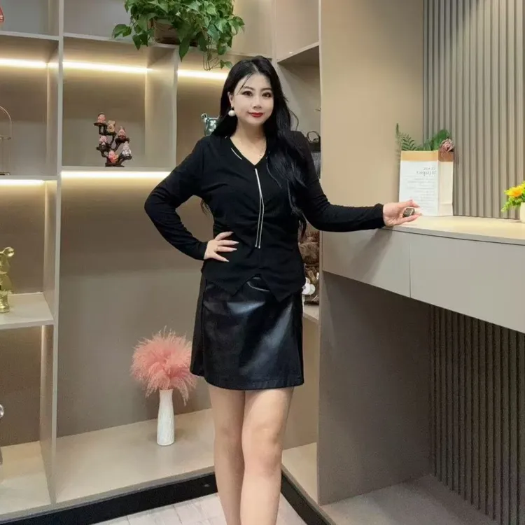 秋季小衫-甜 5077时尚潮流洋气链条设计打底款胖MM大码女装新款