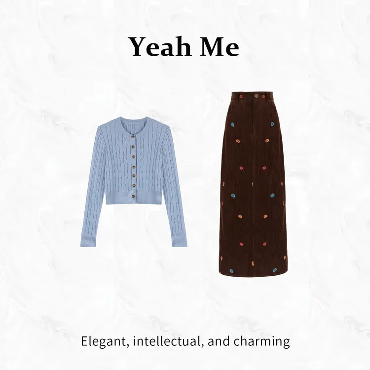 Yeah Me/也觅【云间咖梦】秋季新款原创气质显瘦穿搭半身裙套装女