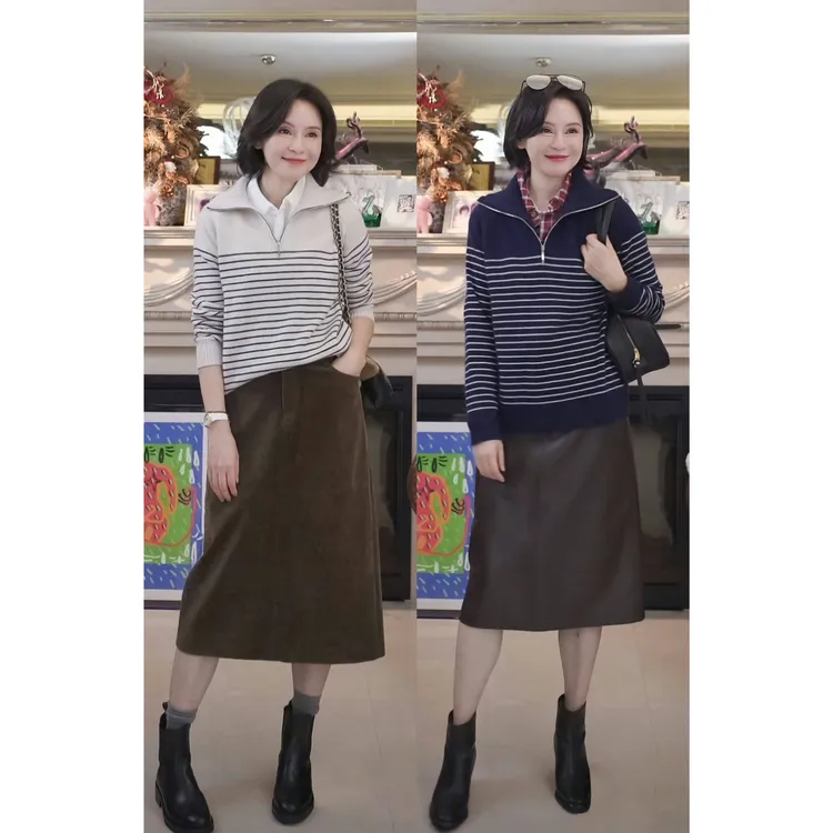 我是摩羯 条纹控2.0 新澳山羊绒90S美丽诺羊毛翻领秋季针织衫上衣