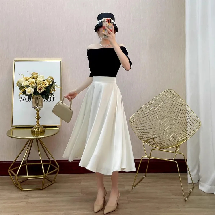 小个子穿搭一整套时尚炸街白色醋酸半身裙女夏季高级感御姐套装裙