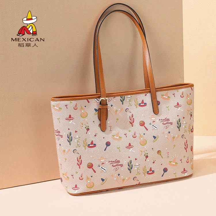 稻草人单肩包女涂鸦水桶包印花女包彩色涂鸦托特包女式斜挎包礼物