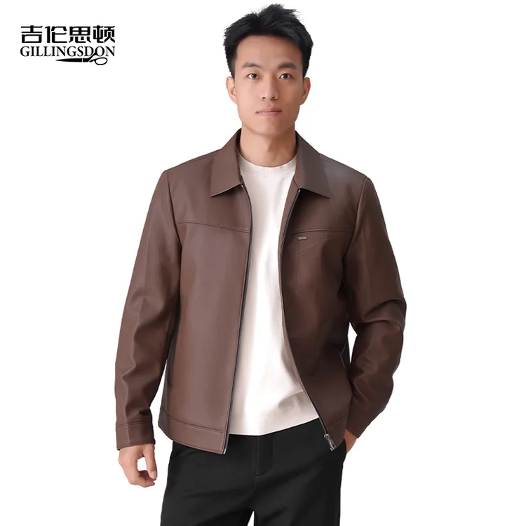 86395轻奢商务羽绒内胆皮衣潮流时尚修身翻领短款秋冬休闲男款