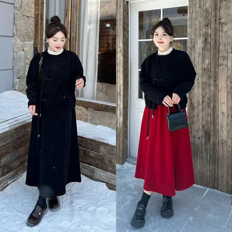 现货【心心】〈新中式卫衣〉【内里雪尼尔加绒】显瘦半身裙卫衣套