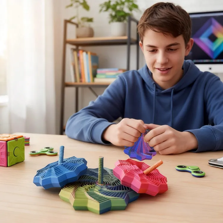 3D打印萝卜塔带手柄扩展感官之星十边形指尖解压玩具爆款