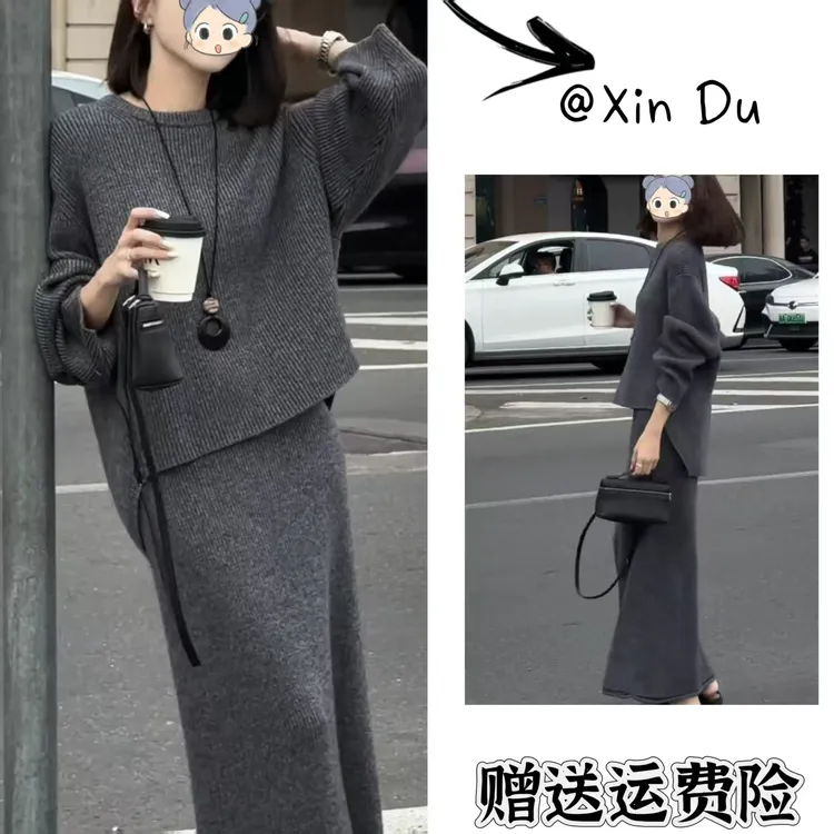 2025秋季新款时尚显瘦气质女士网红洋气两件套百搭款D23451