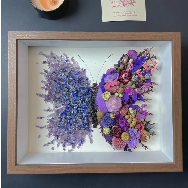 生日快乐礼物水晶干花材料包蝴蝶紫色10寸木框创意礼品纪念手工