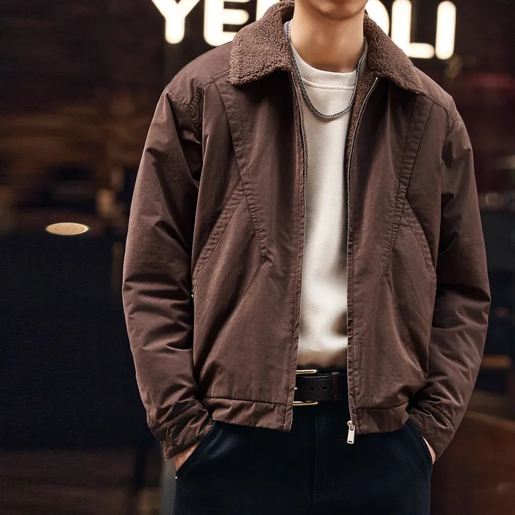 美式座山雕毛领重磅羊羔绒工装棉服男冬季棉衣保暖棉袄外套潮流