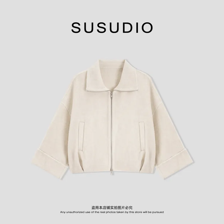 SUSUDIO 骆驼绒+绵羊毛 高品质冬季立领双面毛呢拉链外套 70345