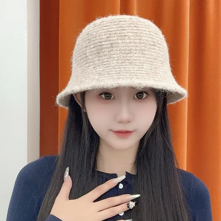 渔夫帽子女黑色百搭素颜加厚遮脸水桶保暖护耳盆帽针织毛绒针织帽