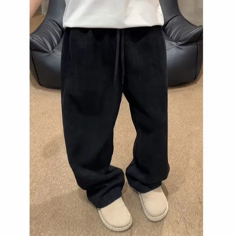 秋季新款休闲裤男斑马纹肌理宽松直筒裤阔腿裤重磅卫裤男生弯刀裤