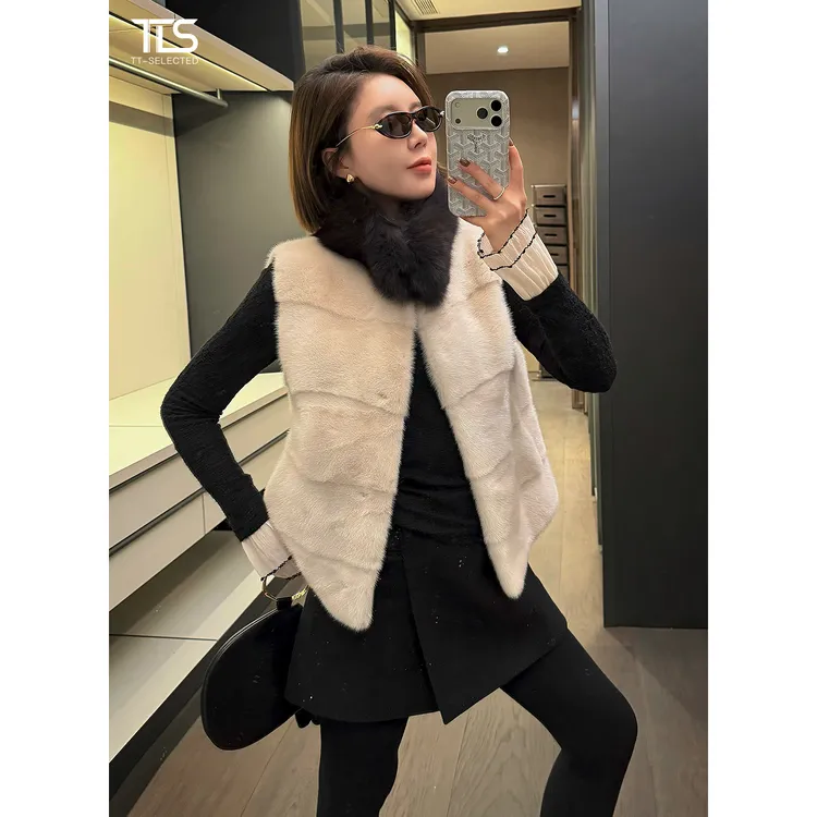 TT【水貂马甲】进口本色全挖销横排珍珠稀有桑蚕丝水貂马甲PC5138