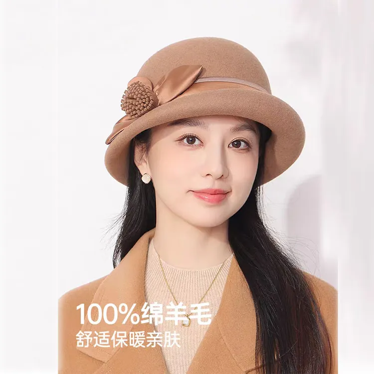 时尚复古精致羊毛礼帽新款高级感秋冬款港风优雅盆帽子轻奢定型帽