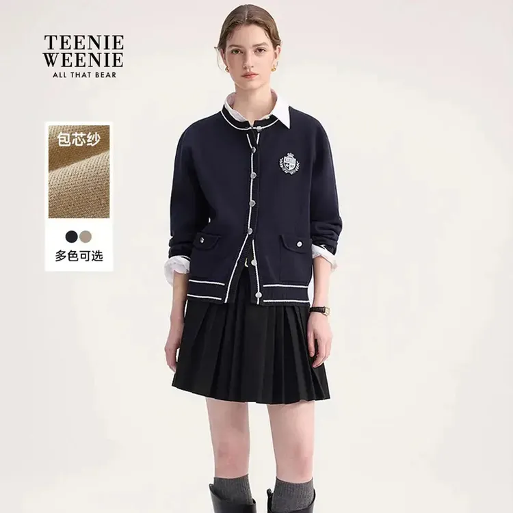 TeenieWeenie小熊毛针织衫25秋季新休闲撞色圆领毛衣TTCK254905P