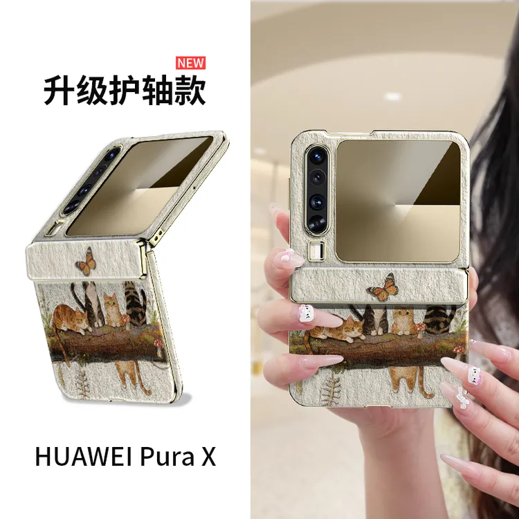 适用华为Pura X油画悠趣喵手机壳purax典藏版带中轴可爱防摔ins女