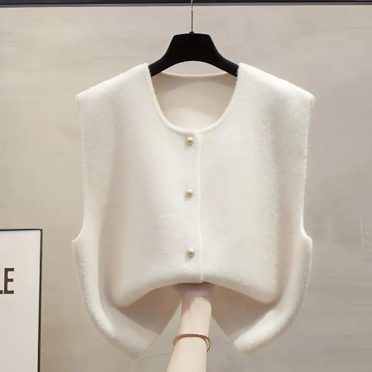 秋冬独特单排扣针织马甲慵懒风背心女叠穿外搭坎肩毛衣miu系上衣