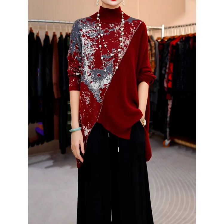 端庄优雅高级感针织裤套装女2025冬季新款不规则设计感毛衣+裤子