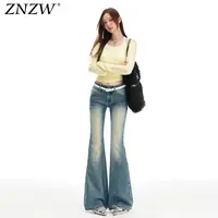 ZNZW高腰微喇牛仔裤女2025秋季双排扣复古小个子弹力不贴腿喇叭裤
