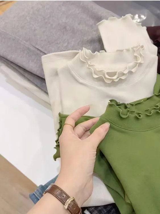 七言家降温需要  #慕斯绒双层木耳花边百搭洋气打底衫7235
