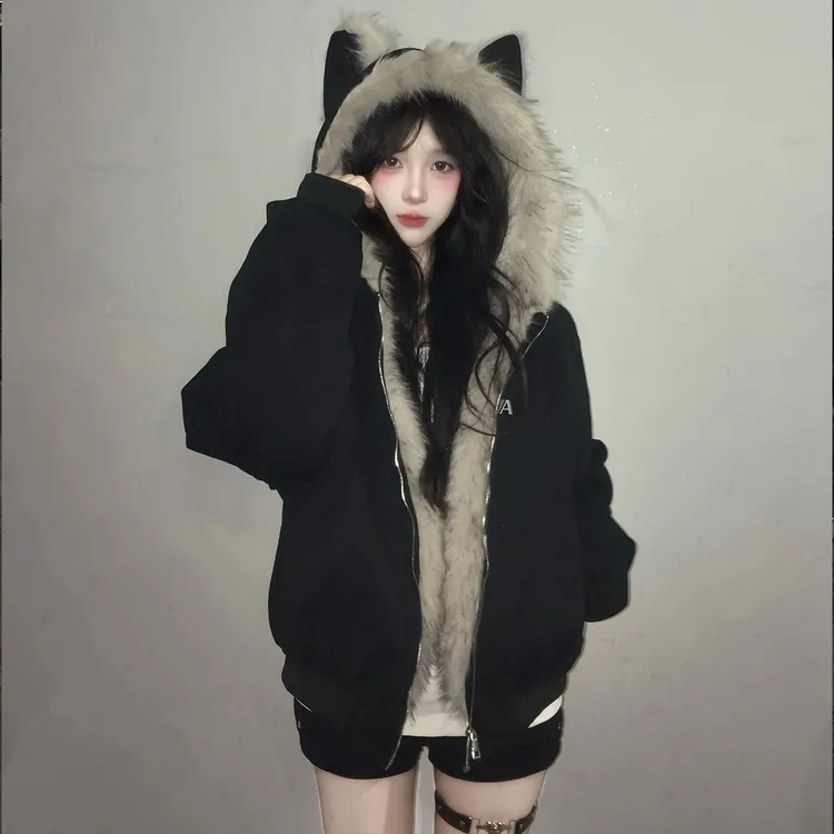 迟星猫耳朵座山雕棉服男女2025年新款冬季派克服加厚外套