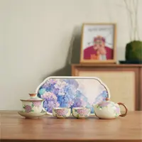 汝窑绣球花盖碗壶茶壶泡茶家用高档茶水壶泡茶碗器功夫茶具