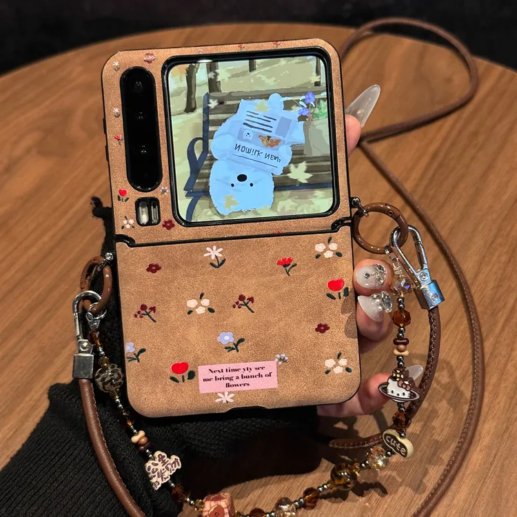 适用华为PuraX手机壳荣耀magicvflip2折叠屏秋冬皮纹小碎花保护套