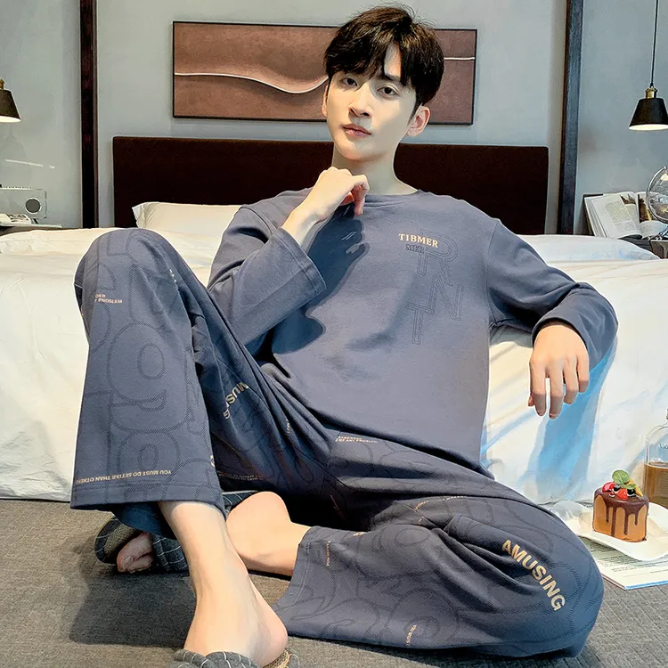 100%纯棉睡衣双面棉男士青少年高中生春秋冬2025新款可外穿家居服