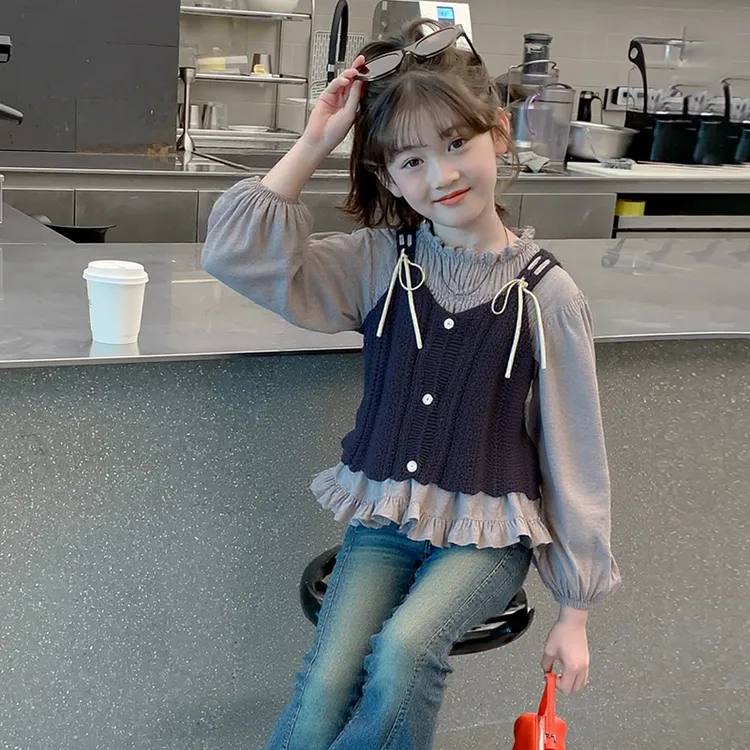 女童春秋季套装2025新款女大童洋气上衣微喇牛仔裤儿童时髦两件套