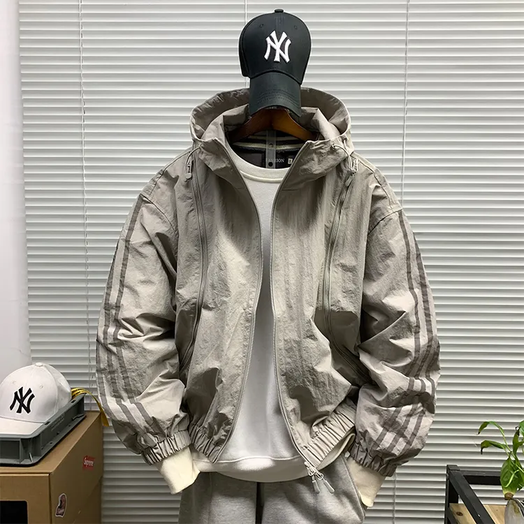 春秋新款休闲宽松连帽机能夹克男士运动潮牌百搭山系户外防风外套