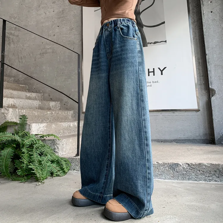 女童牛仔裤春秋2025新款儿童洋气阔腿裤秋装大童初中生直筒休闲裤