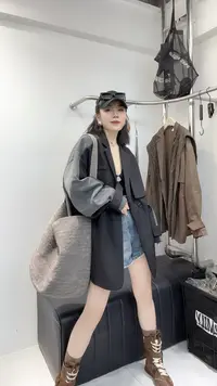 80690潮女时尚拼接风衣牛仔外套休闲百搭宽松韩版秋季