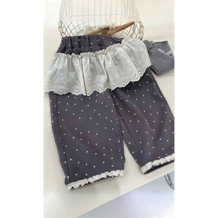 童装女童裤子2025早春款儿童花边碎花卫裤宝宝韩系百搭洋气直筒裤