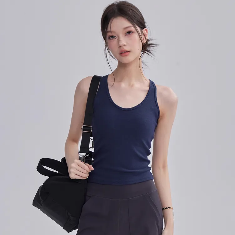 云端贝壳纯色无袖背心瑜伽含胸垫无袖运动上衣普拉提健身服